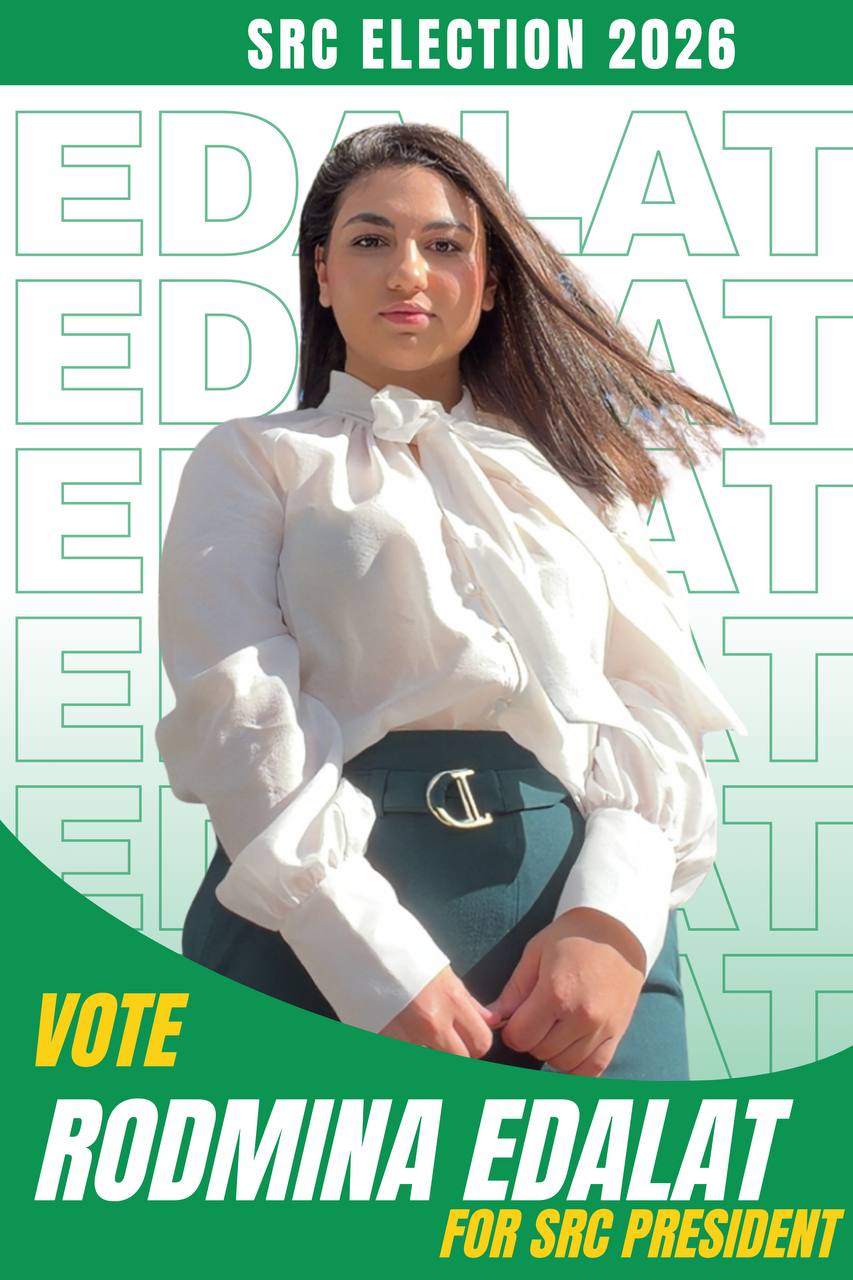 Rodmina Edalat in a white blouse, pictured on her supplied SRC campaign poster